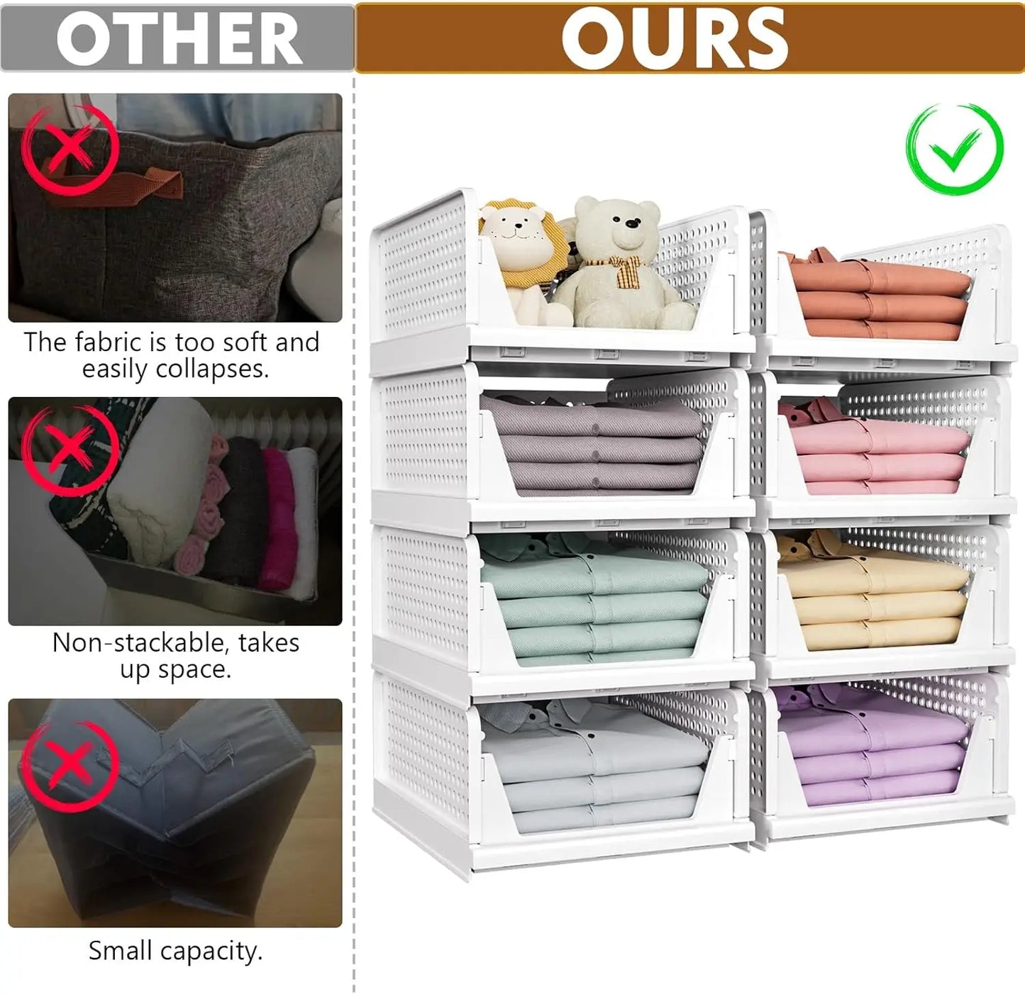Collapsible 5-Piece Closet Organiser Storage Containers