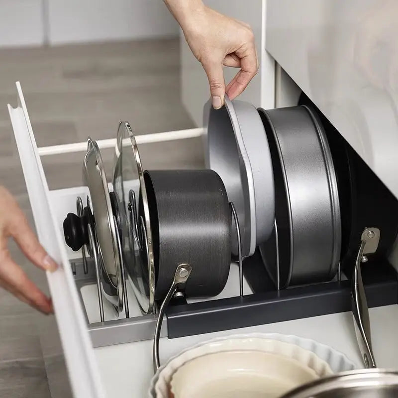 Space Saving Kitchen Cookware Holder with 7 Compartments