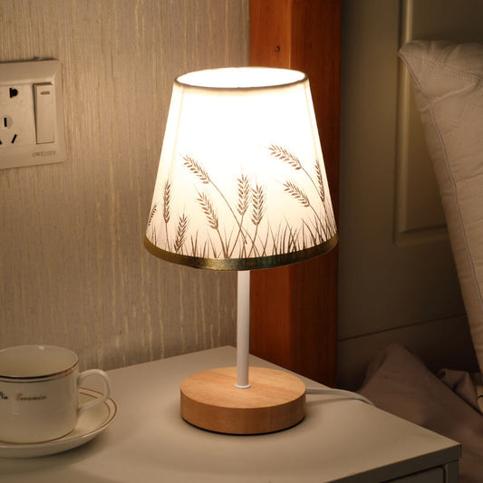 Classic Fabric Shade LED Desk Lamp – Wooden Base, Soft Lighting - Pexav