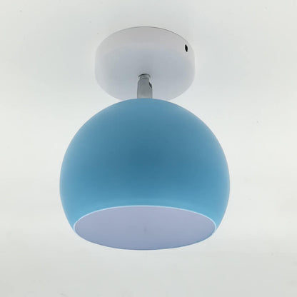 Ceiling light fixture with a blue shade on a white background