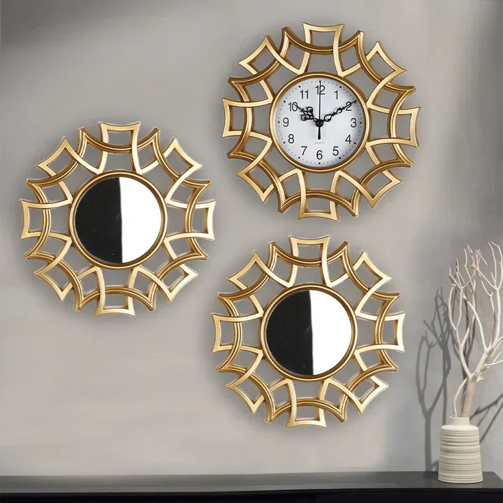 Classic Round Wall Clock and Mirror Set - Pexav