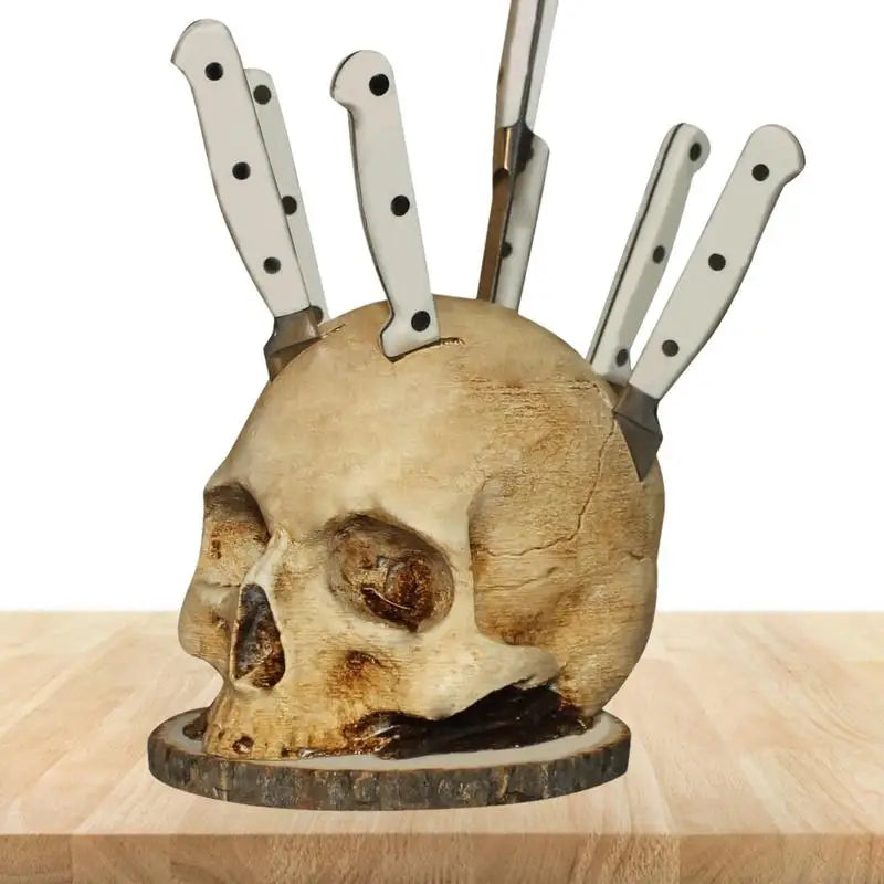 Dark Skull Kitchen Knife Block Holder - Pexav