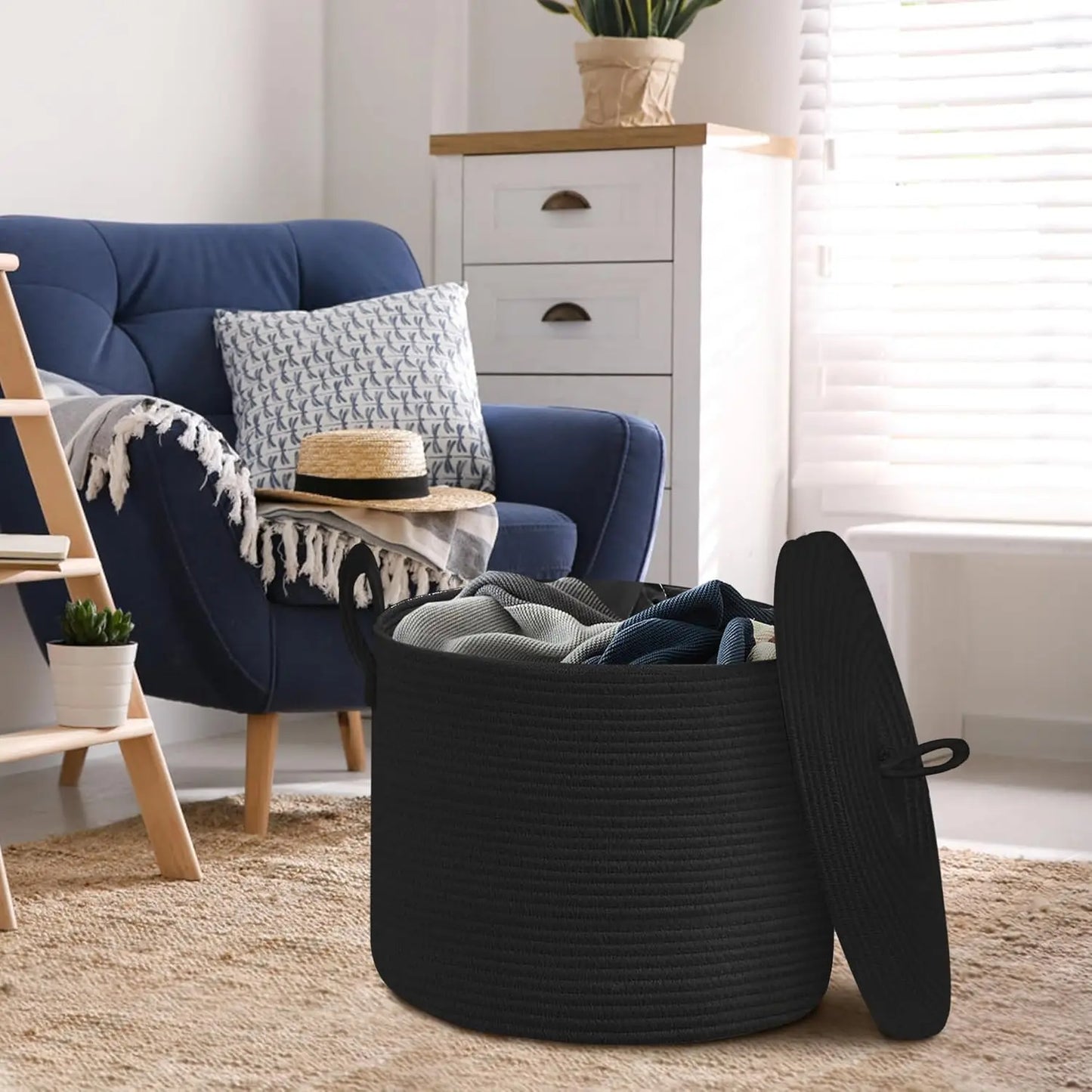 Big Natural Fiber Woven Storage Basket with Top