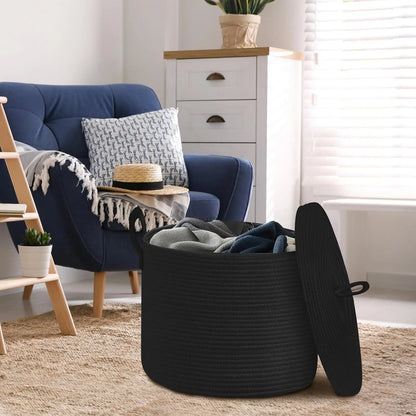Big Natural Fiber Woven Storage Basket with Top