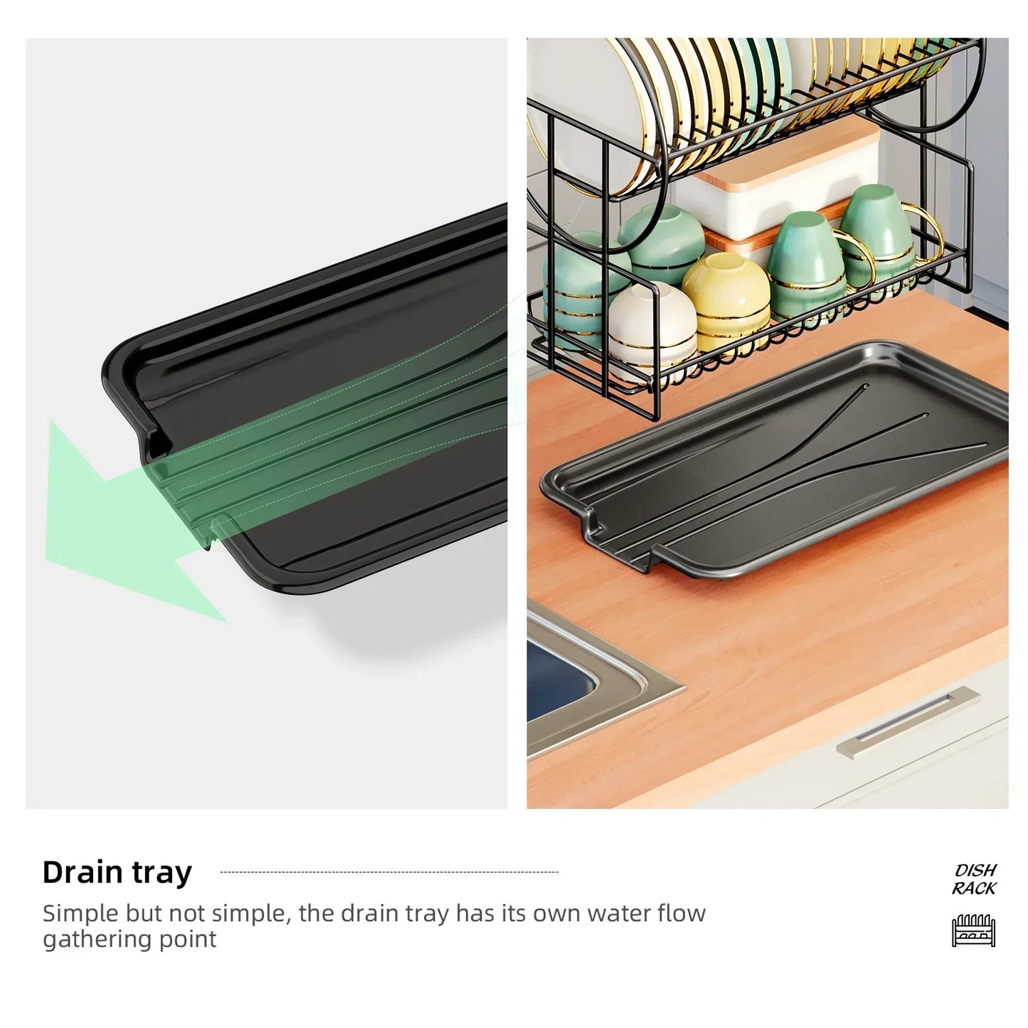 Compact 2-Tier Kitchen Dish Rack with Tray