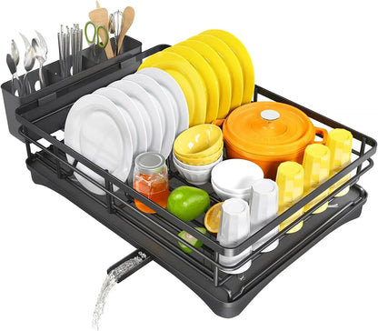 Space Saving Dish Rack with Tray & Utensil Holder