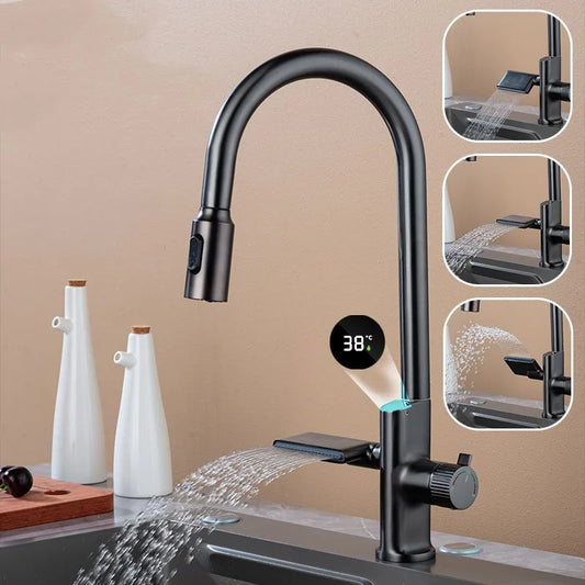 Modern Digital Touch Kitchen Faucet with Temperature Display - Pexav