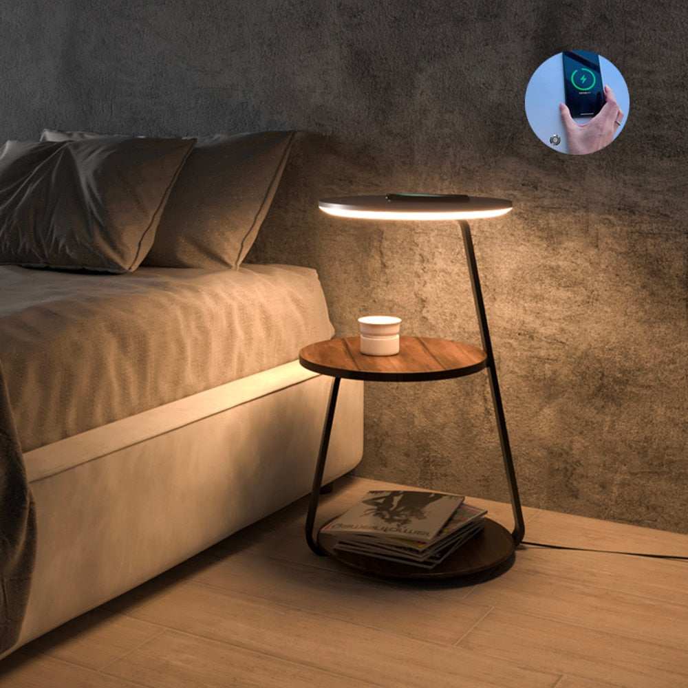 Natural Wood LED Table Lamp with Wireless Charger - Pexav