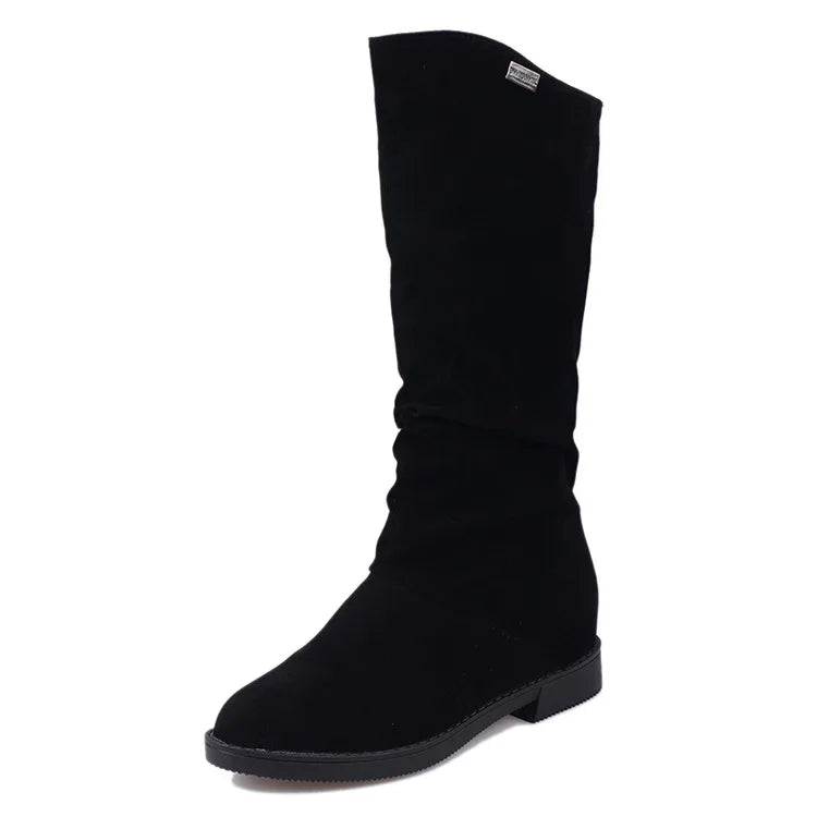 Warm Snow Boots for Women Mid Calf Low Heel
