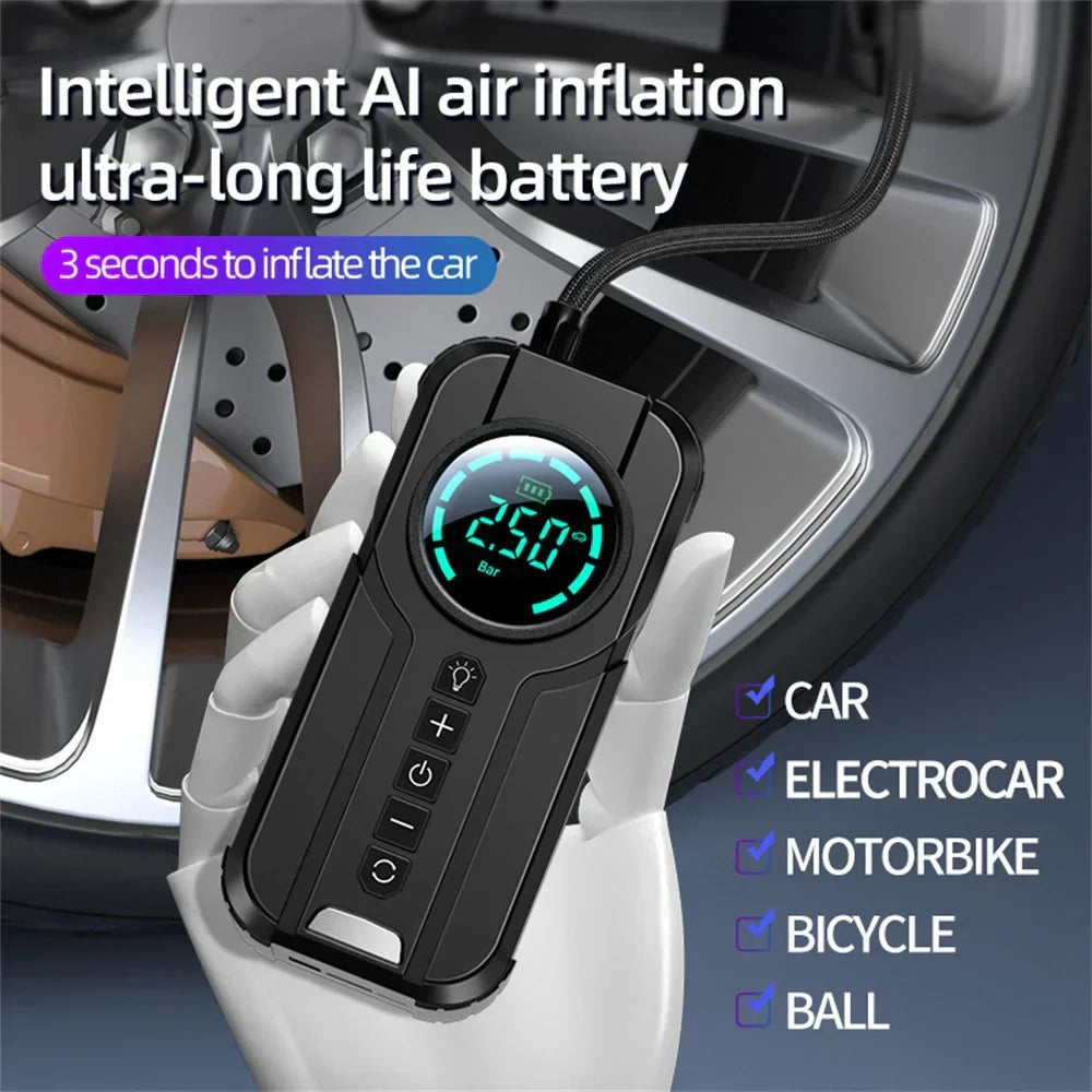 Compact Car Battery Booster with Air Pump & USB Charger