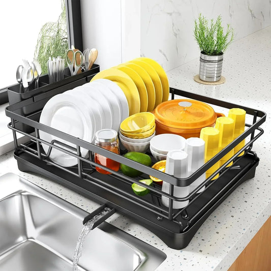 Space Saving Dish Rack with Tray & Utensil Holder - Pexav