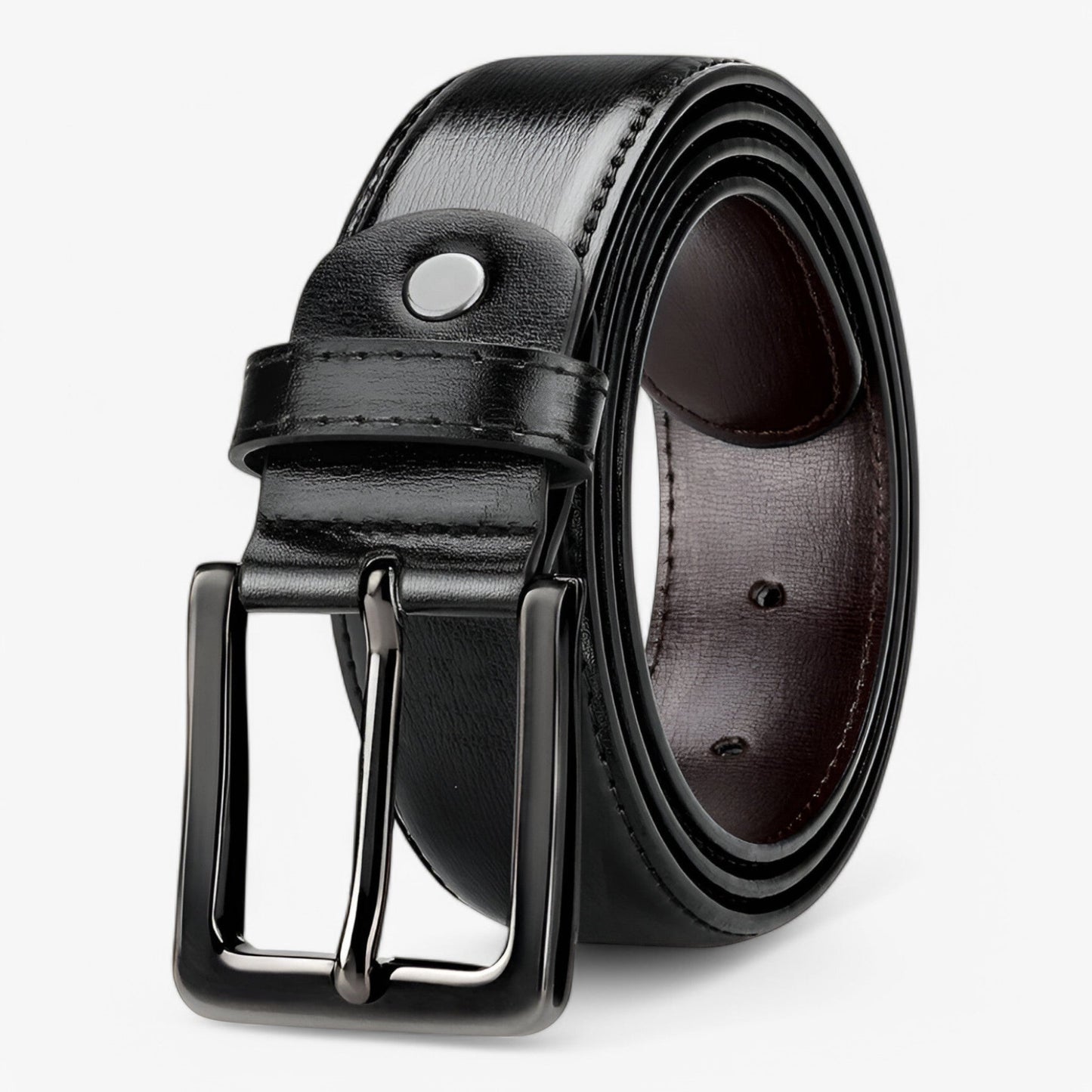 Classic Slim Black Leather Belt with Adjustable Buckle - Pexav