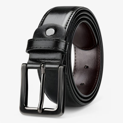 Classic Slim Black Leather Belt with Adjustable Buckle - Pexav