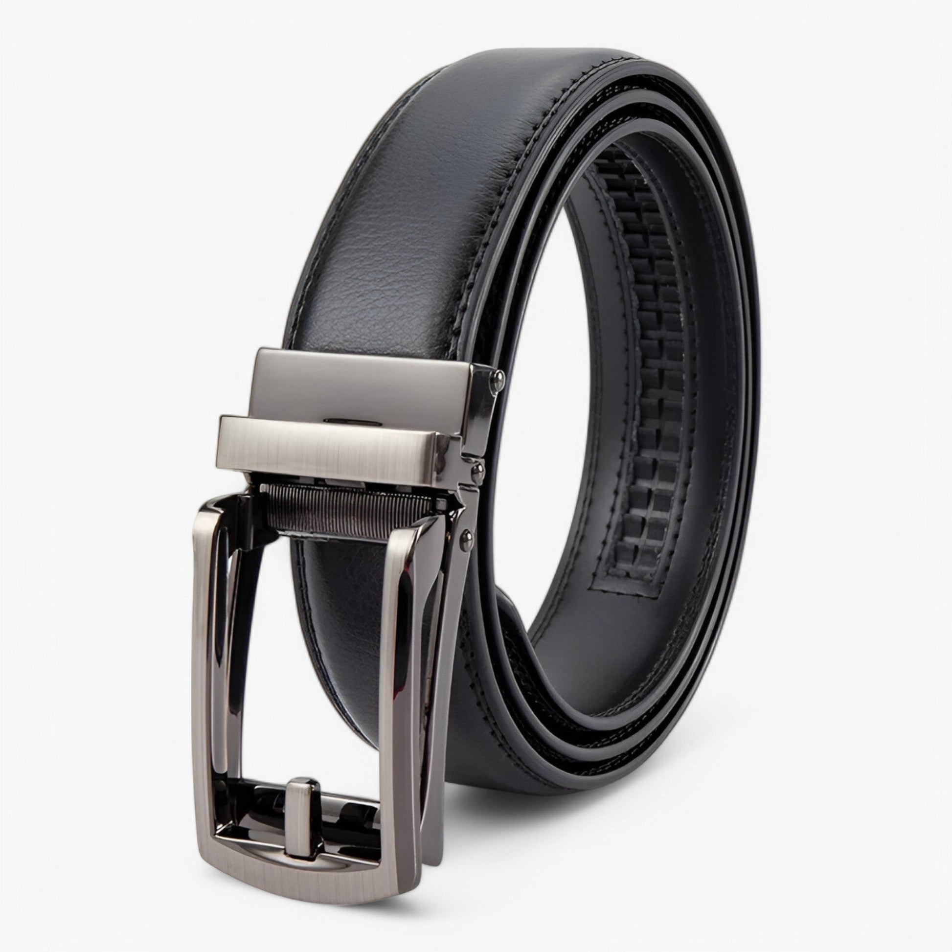 Premium Leather Mens Belt - Black Genuine Leather Strap with Silver Buckle - Pexav