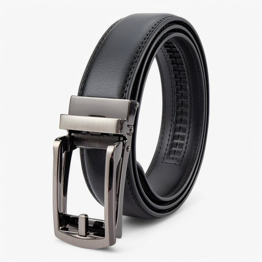 Premium Leather Mens Belt - Black Genuine Leather Strap with Silver Buckle - Pexav