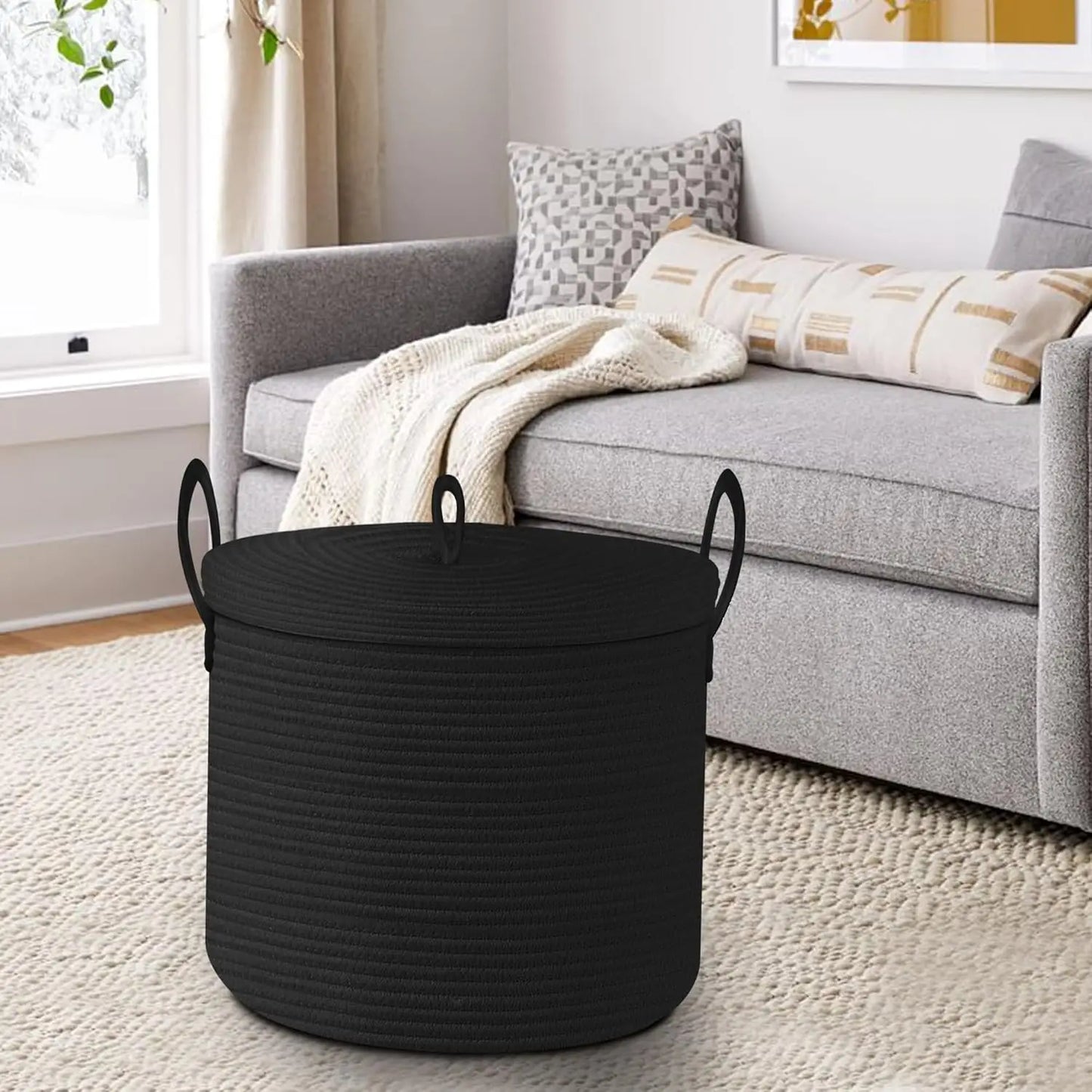 Big Natural Fiber Woven Storage Basket with Top