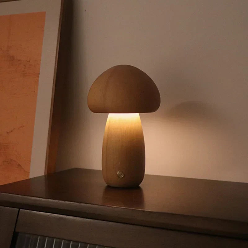 Sensory Switch Wood Mushroom LED Bedside Lamp