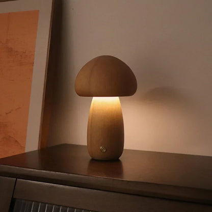 Sensory Switch Wood Mushroom LED Bedside Lamp