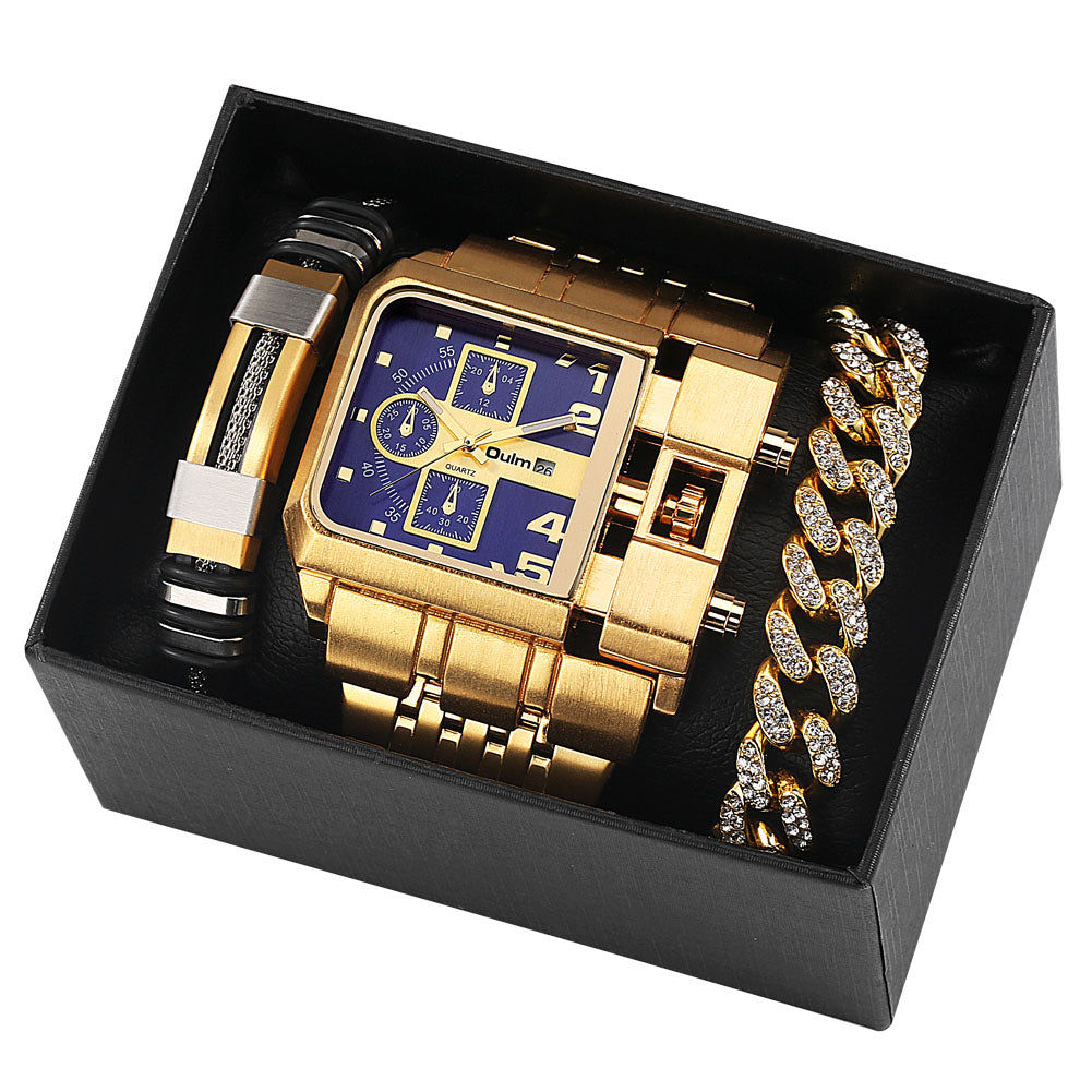 Large Face Quartz Mens Luxury Watch Gift Set