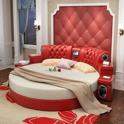 Modern Big Circular Faux Leather Bed