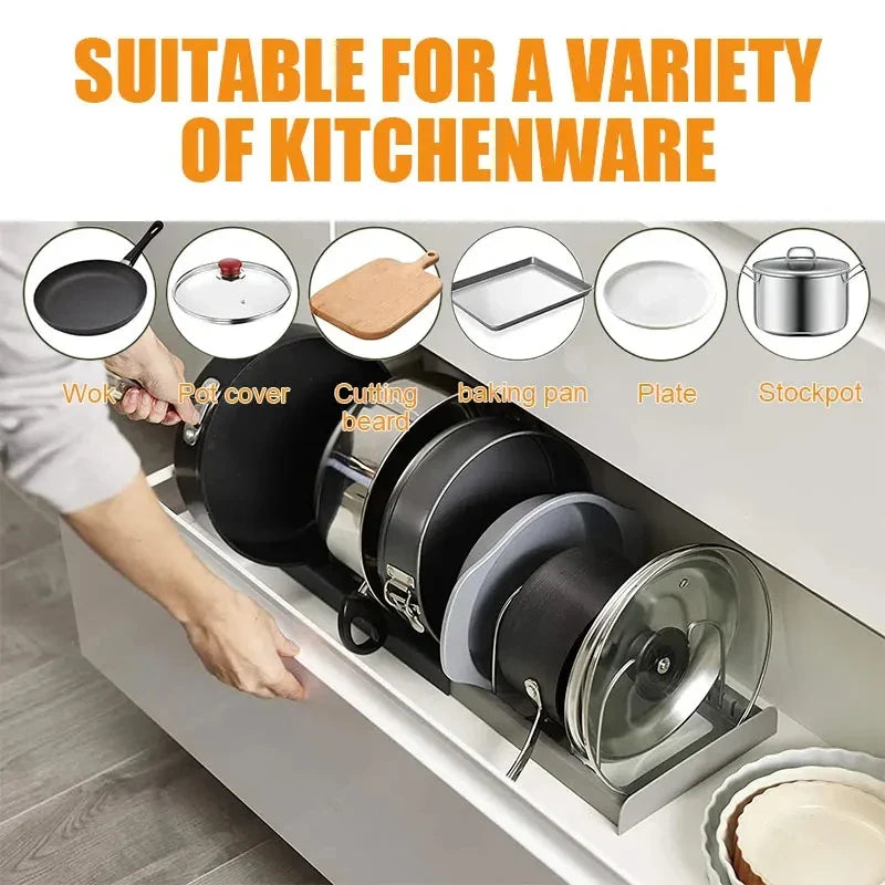 Space Saving Kitchen Cookware Holder with 7 Compartments