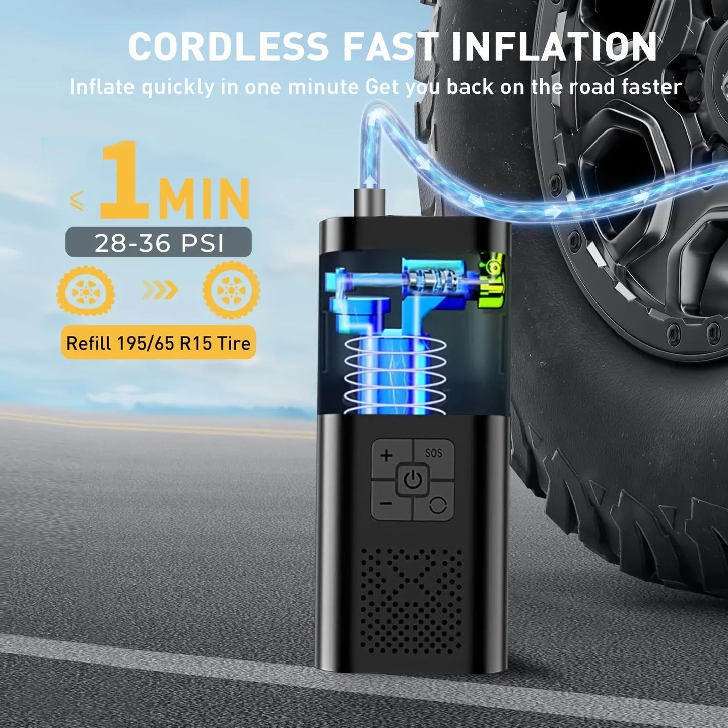Compact Car Tire Inflator with Digital Display and LED