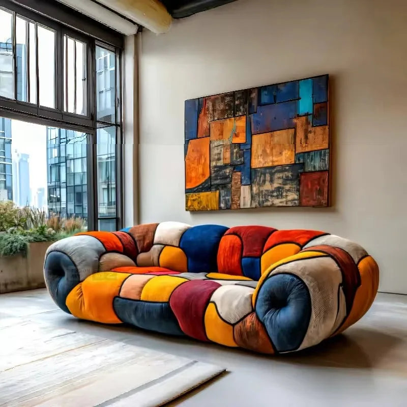 Vibrant Patterned Plush Curved Velvet Sectional Sofa - Pexav