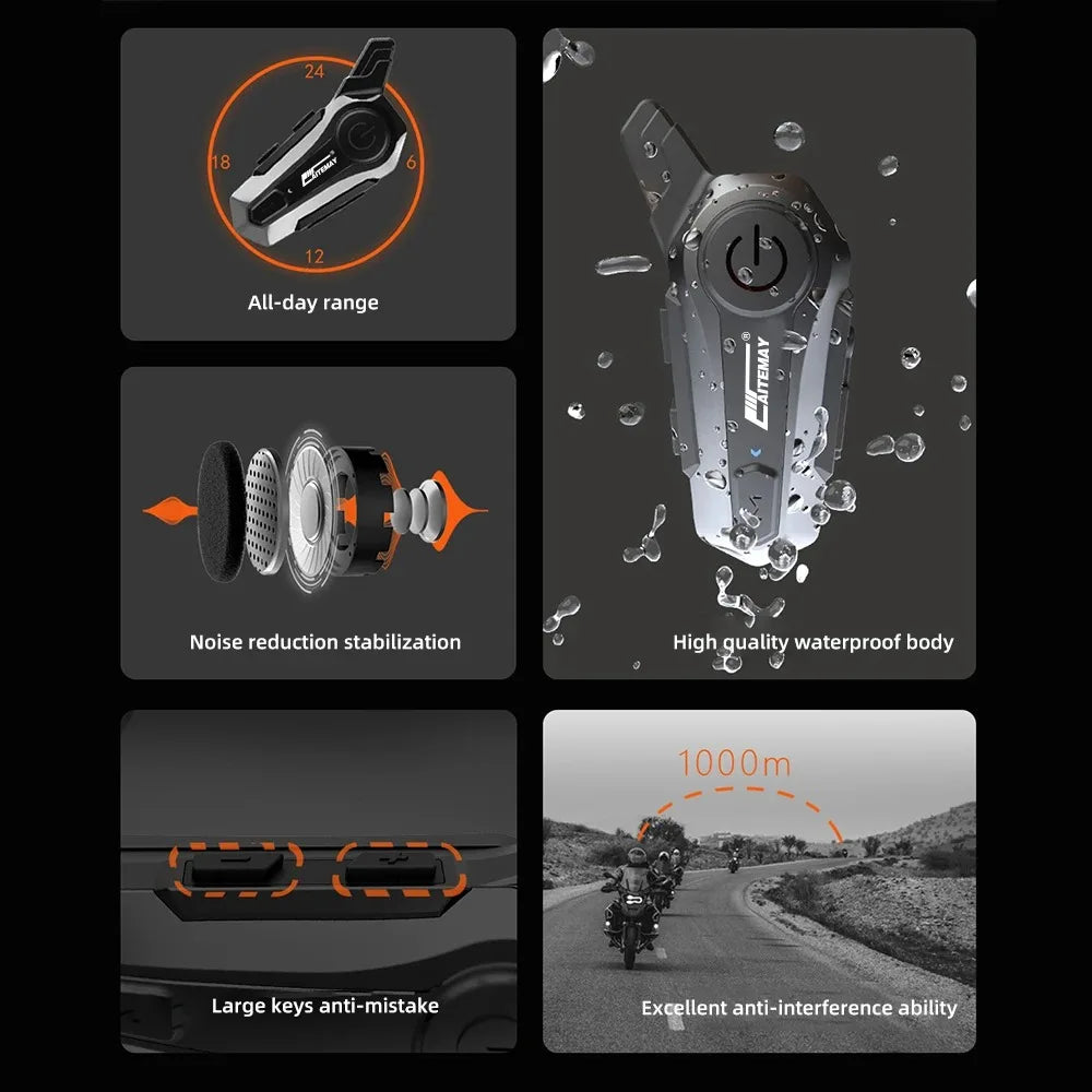 Waterproof Motorcycle Bluetooth Intercom Headset System