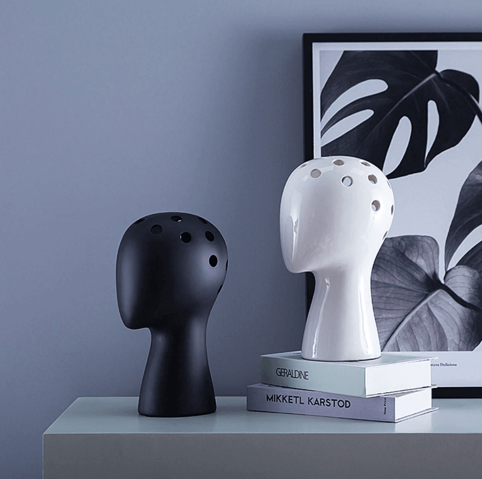 Unique Face Shaped White Ceramic Decor Vase - Pexav