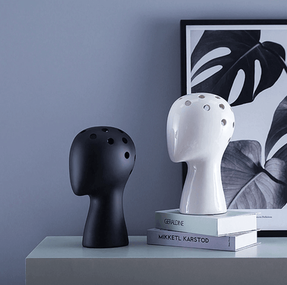 Unique Face Shaped White Ceramic Decor Vase - Pexav