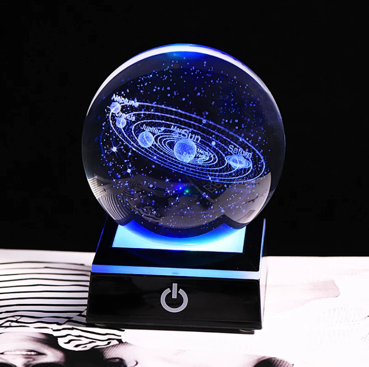Colorful Crystal Globe Solar System Lamp with LED Base - Pexav