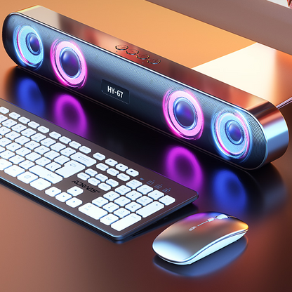 Wireless Computer Soundbar with LED Lights and Subwoofer - Pexav