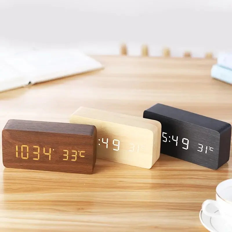Rustic Wooden LED Alarm Clock