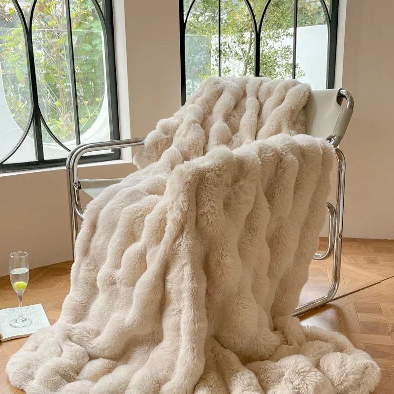 Soft Plush Reversible Throw Blanket for Home