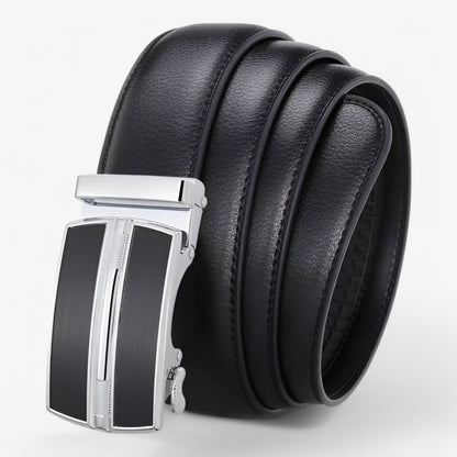 Black Real Leather Men's Belt with Automatic Loop – Elegant and Versatile Accessory for Business and Casual Wear-3