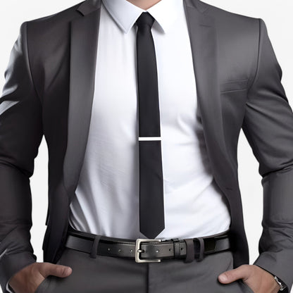 Elegant Black Leather Belt with 7 Adjustable Holes and Durable Zinc Alloy Buckle for Professional Occasions-6