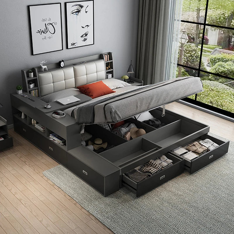Large Solid Wood Platform Storage Bed Frame - Pexav