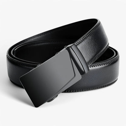 Black Leather Men's Belt with Automatic Buckle – Adjustable, Versatile Design for Casual and Formal Wear-2