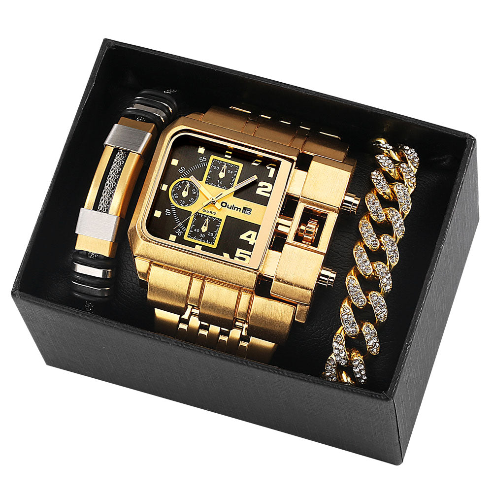 Large Face Quartz Mens Luxury Watch Gift Set