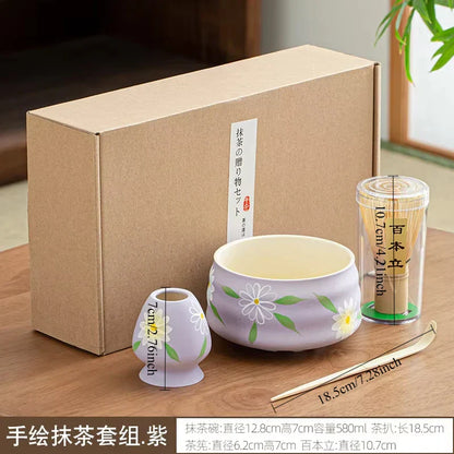 Variant image for Ceramic Matcha Teaware Set Dark Red Standard Size Ceramic with Cherry Blossom Design-3