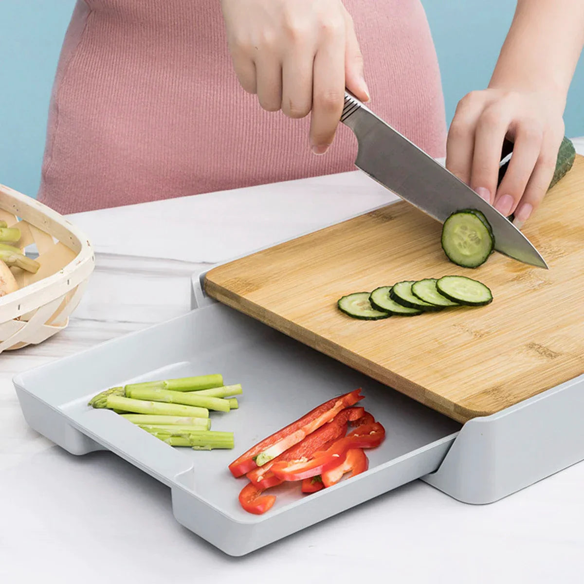 Practical Bamboo Kitchen Cutting Board with Built-in Tray - Pexav