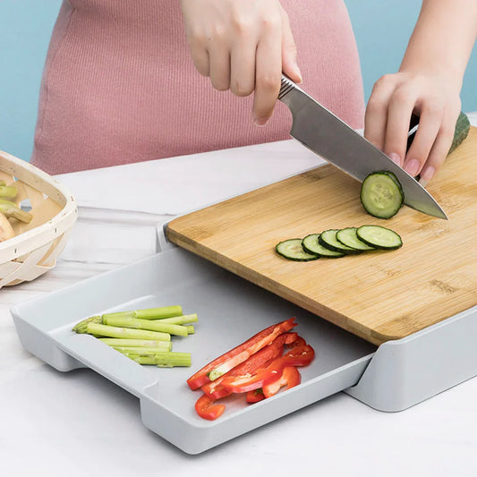 Practical Bamboo Kitchen Cutting Board with Built-in Tray - Pexav