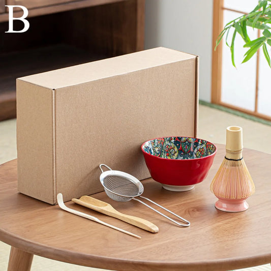 Traditional Japanese Tea Set 6 Piece Ceramic and Bamboo - Pexav