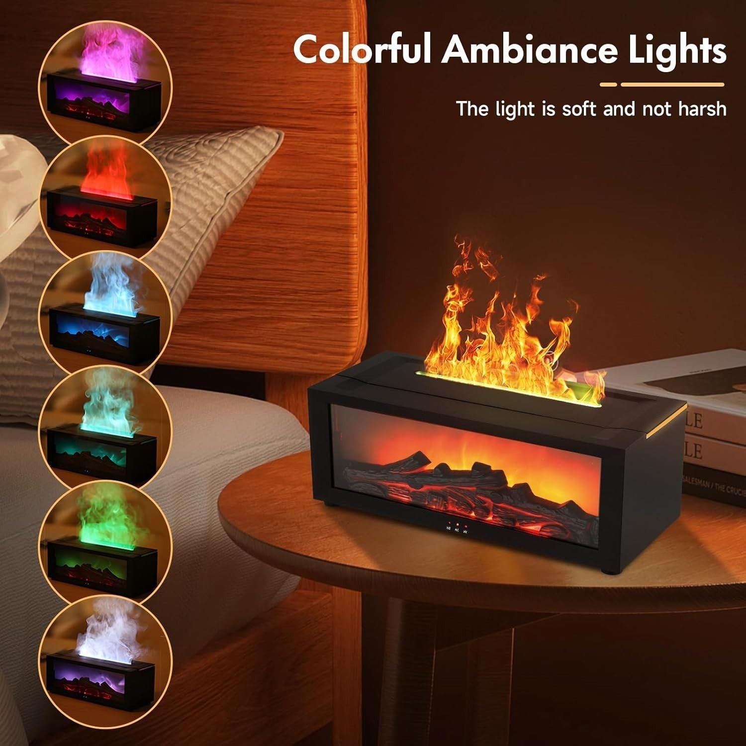 Simulated Flame Aromatherapy Diffuser and Air Humidifier with Timer, Essential oil diffusion