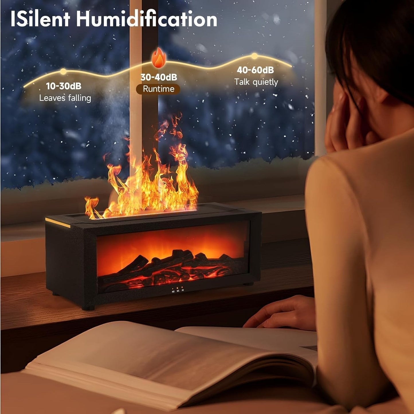 Simulated Flame Aromatherapy Diffuser and Air Humidifier with Timer, Essential oil diffusion