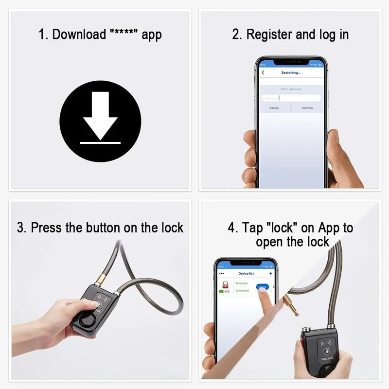Smart Bluetooth Bike Lock with 110dB Alarm and App Control