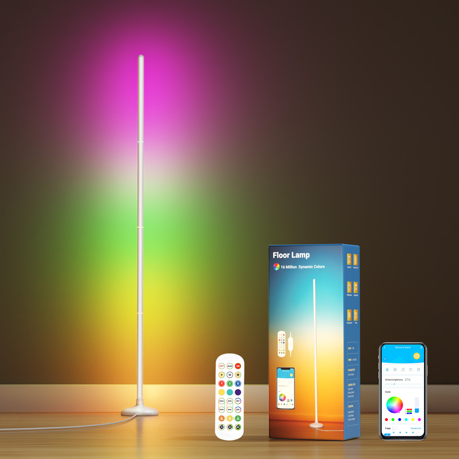 Colorful WiFi Floor Lamp with Music Sync and Remote Control - Pexav