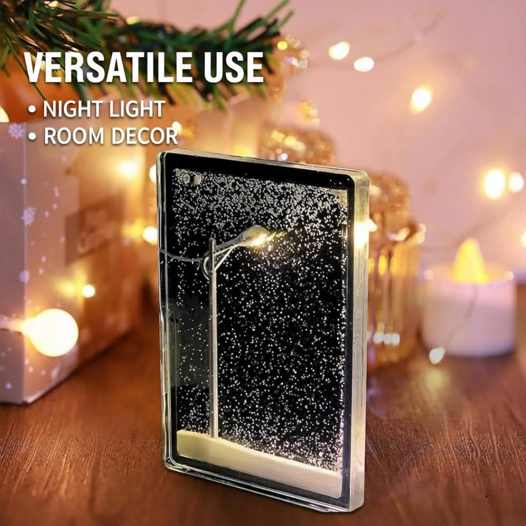 Snowy Scene Night Lights – DIY Christmas Street Lamp with Flowing Snow Effect for Magical Holiday Desktop Décor