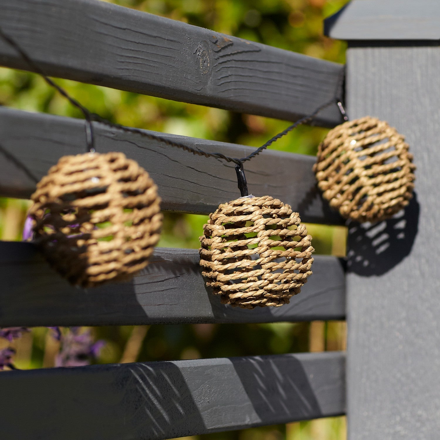 Solar Fairy Lights - 10 Rattan Ball String Lights with 8 Light Effects, 2.25m Warm White Outdoor Twinkle Lights 2