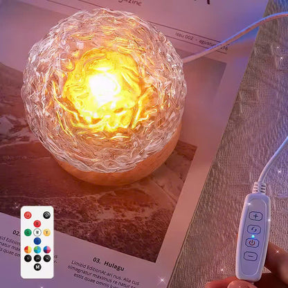 Sphere Style Crystal Ocean Wave Projector Lamp with Wooden Base, Remote Control, and Inline Switch
